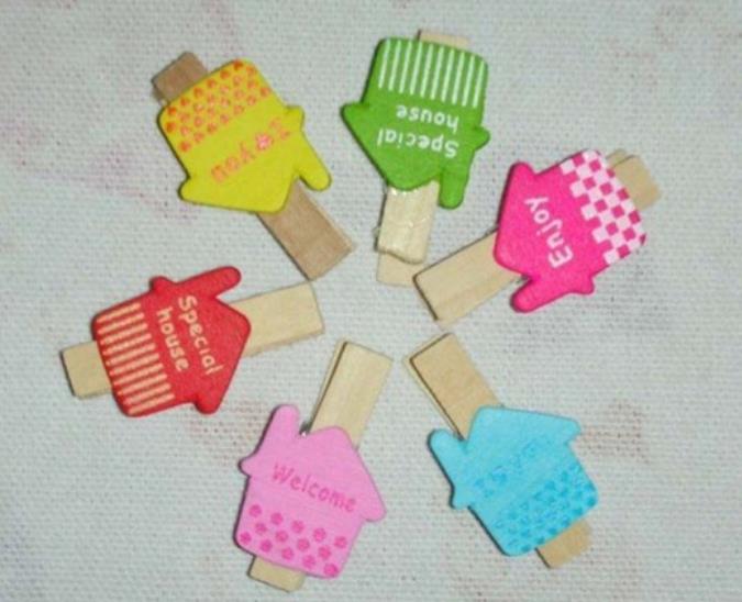 348 LOGO printed promotion house wooden clip-1